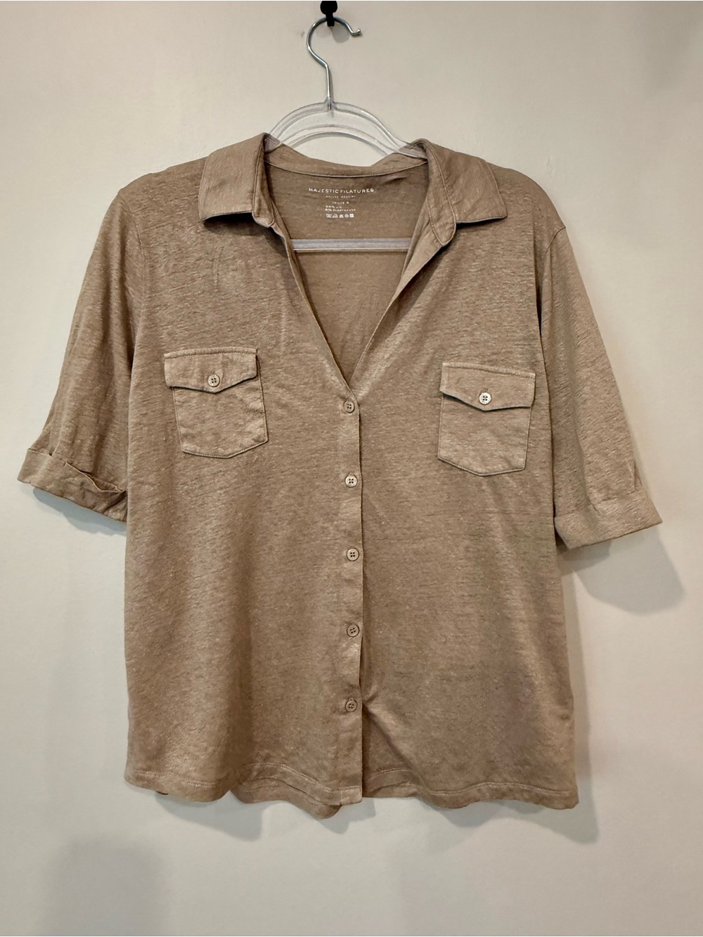 Majestic Filatures Stretch Linen-Blend Short Sleeve Tee - Warm Taupe Sable 4 XL